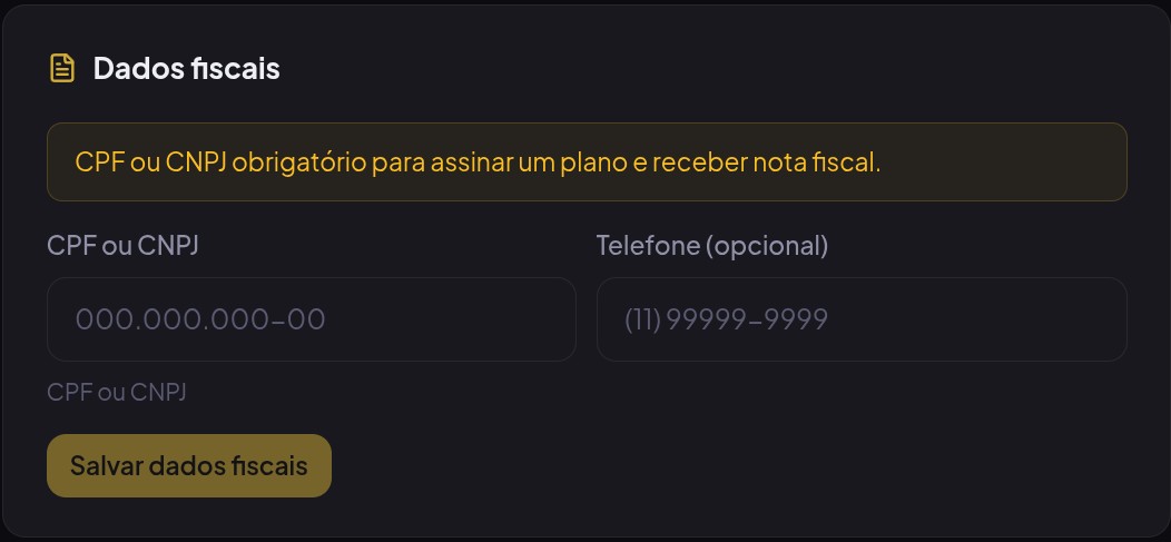 Tela de configurações