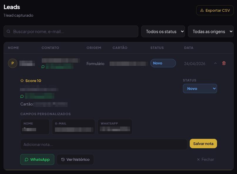 Painel lateral do lead